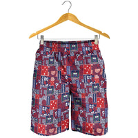 Red Samoa Manuia Le Kerisimasi Shorts for Men Pacific Patchwork Xmas Vibes - Polynesian Pride