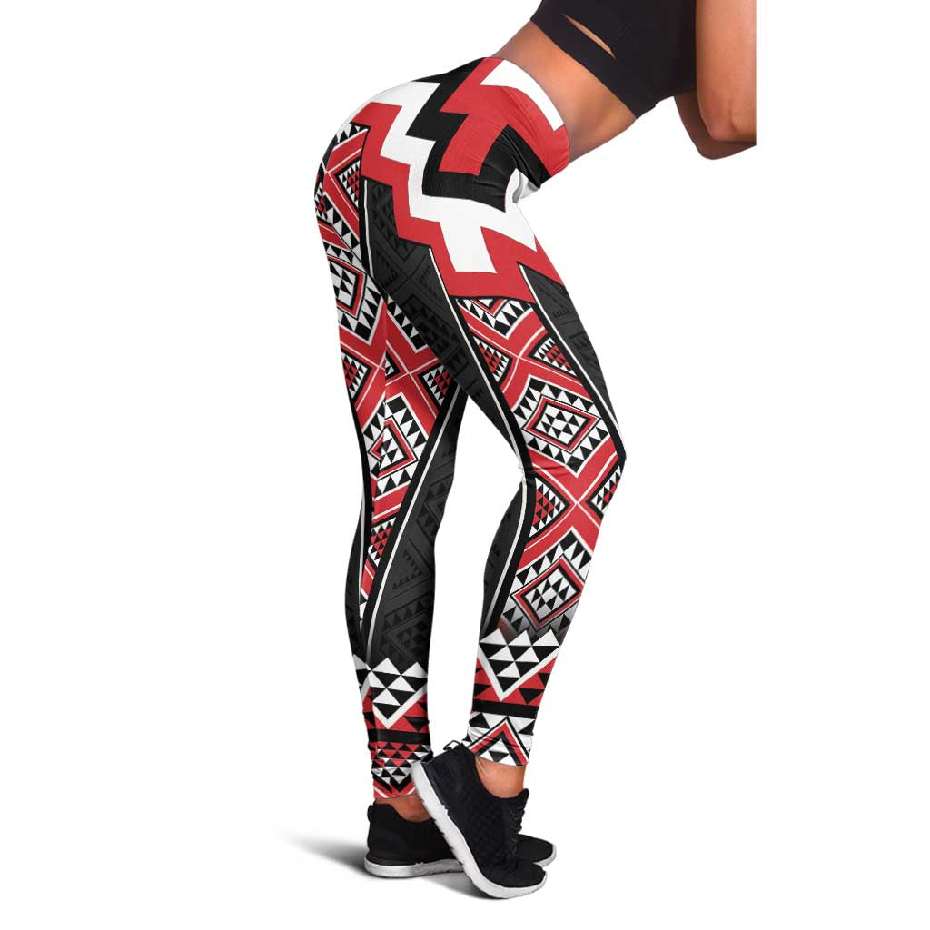Red Taniko Aotearoa Leggings Niho Taniwha Mix Poutama LT14