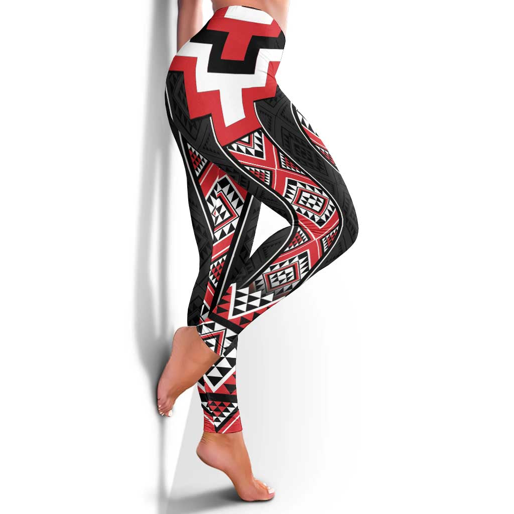 Red Taniko Aotearoa Leggings Niho Taniwha Mix Poutama LT14