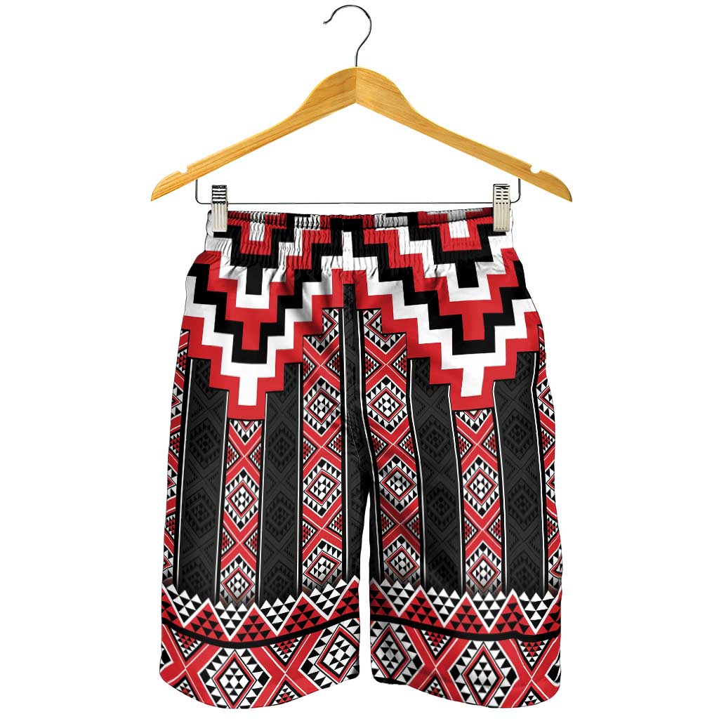 Red Taniko Aotearoa Shorts for Men Niho Taniwha Mix Poutama LT14