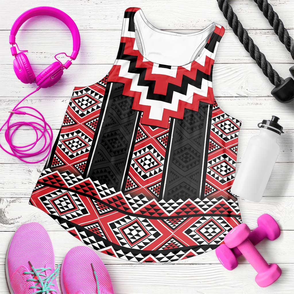 Red Taniko Aotearoa Women Racerback Tank Niho Taniwha Mix Poutama LT14