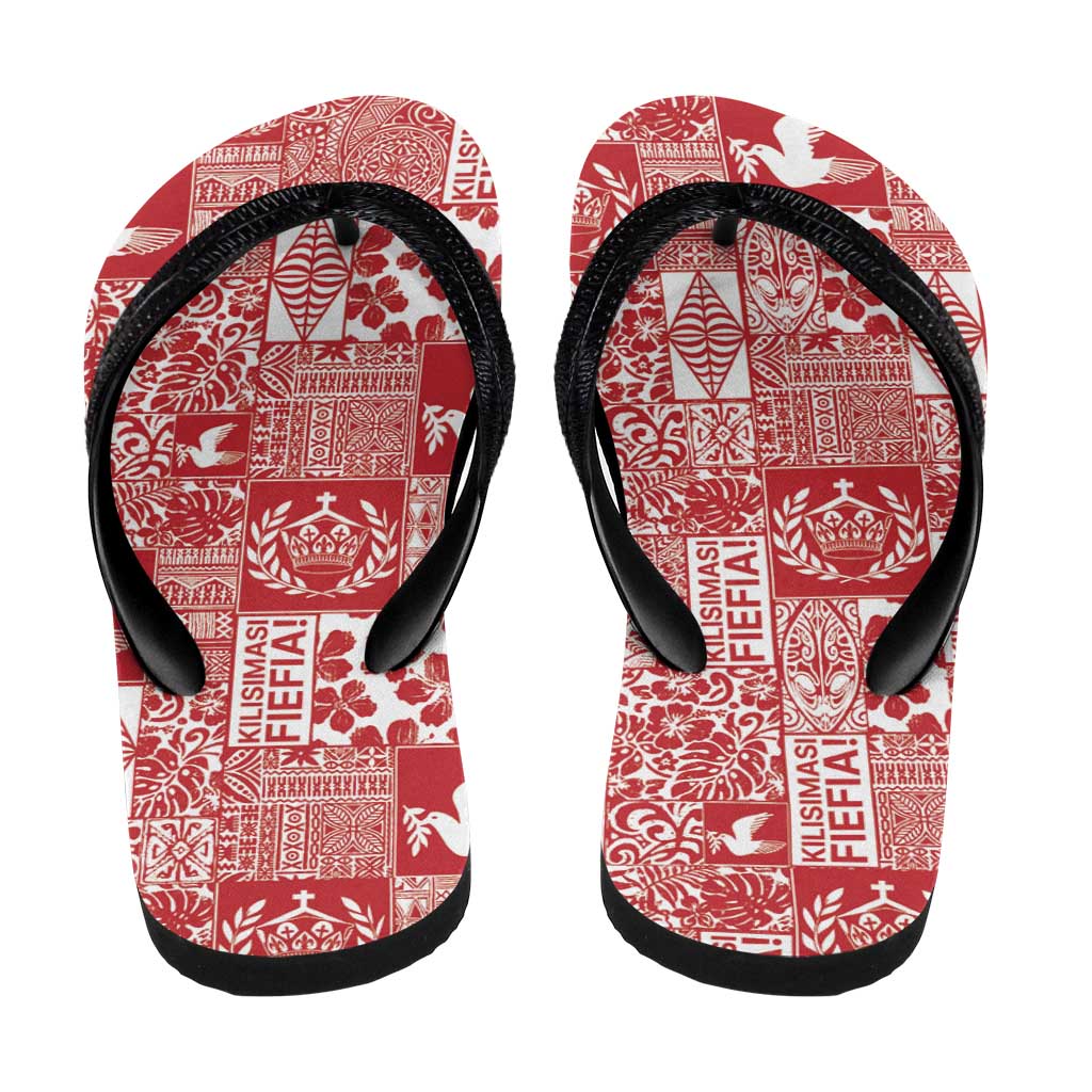 Red Tonga Kilisimasi Fiefia Flip Flops Pacific Patchwork Xmas Vibes - Polynesian Pride