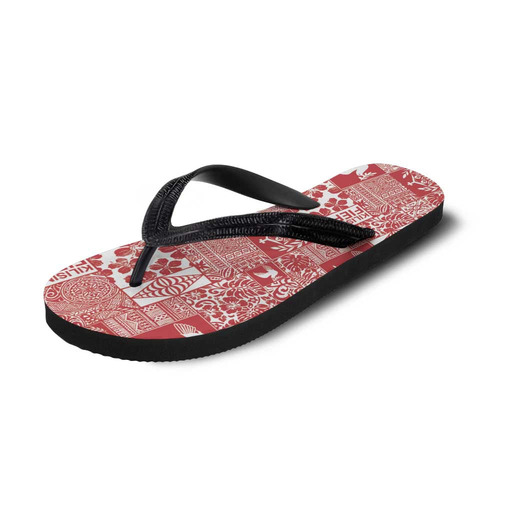 Red Tonga Kilisimasi Fiefia Flip Flops Pacific Patchwork Xmas Vibes - Polynesian Pride