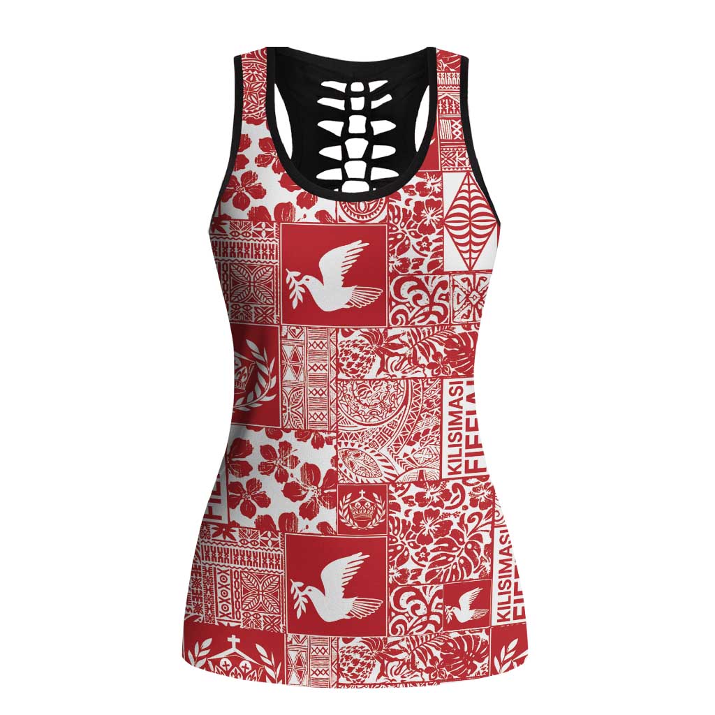 Red Tonga Kilisimasi Fiefia Hollow Tank Top Pacific Patchwork Xmas Vibes - Polynesian Pride
