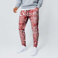 Red Tonga Kilisimasi Fiefia Jogger Pants Pacific Patchwork Xmas Vibes - Polynesian Pride