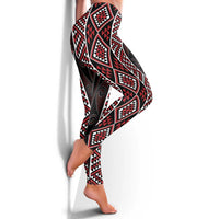 Red Tukutuku Pattern Aotearoa Leggings Niho Taniwha and Puhoro Motifs LT7