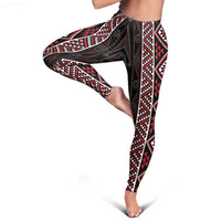 Red Tukutuku Pattern Aotearoa Leggings Niho Taniwha and Puhoro Motifs LT7