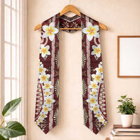 Red Vintage Tonga Ngatu Pattern With Plumeria Graduation Stole