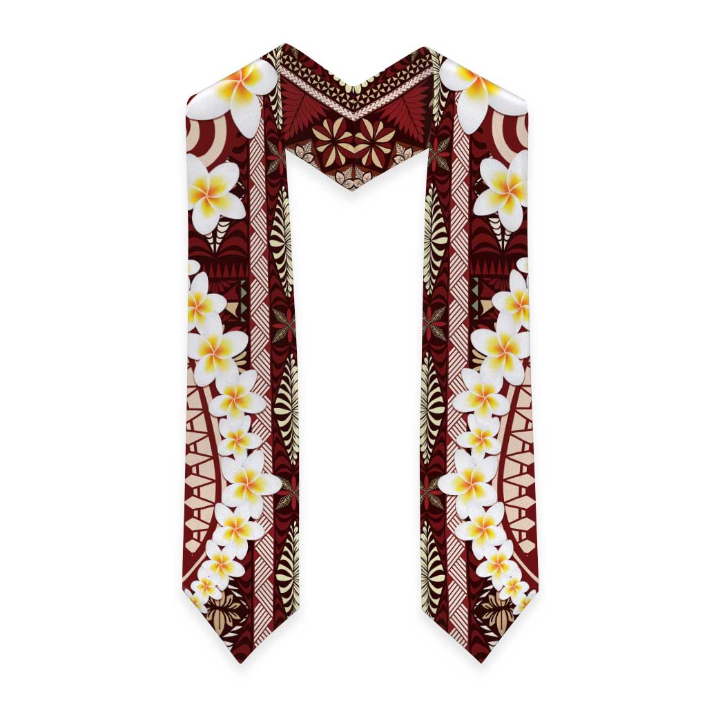 Red Vintage Tonga Ngatu Pattern With Plumeria Graduation Stole