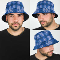 Royal Blue Hawaiian Quilt Bucket Hat Hawaii Pineapple Monstera Palaka Motifs - Polynesian Pride
