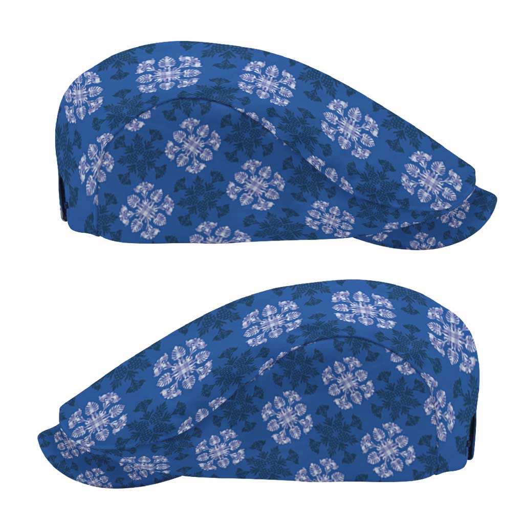 Royal Blue Hawaiian Quilt Jeff Hat Hawaii Pineapple Monstera Palaka Motifs - Polynesian Pride
