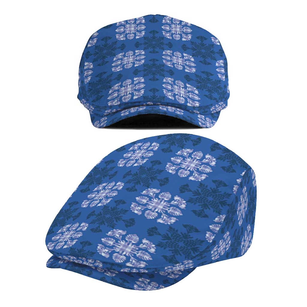 Royal Blue Hawaiian Quilt Jeff Hat Hawaii Pineapple Monstera Palaka Motifs - Polynesian Pride