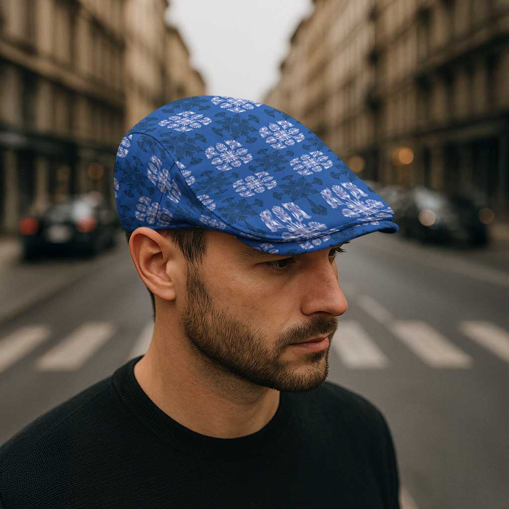 Royal Blue Hawaiian Quilt Jeff Hat Hawaii Pineapple Monstera Palaka Motifs - Polynesian Pride