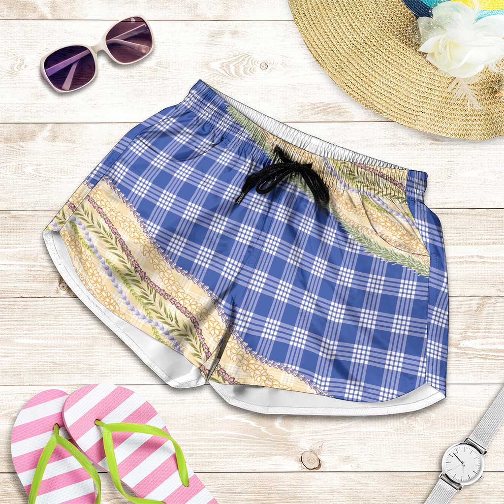 Royal Blue Palaka Hawaii Leis Elegant Vibes Shorts for Women