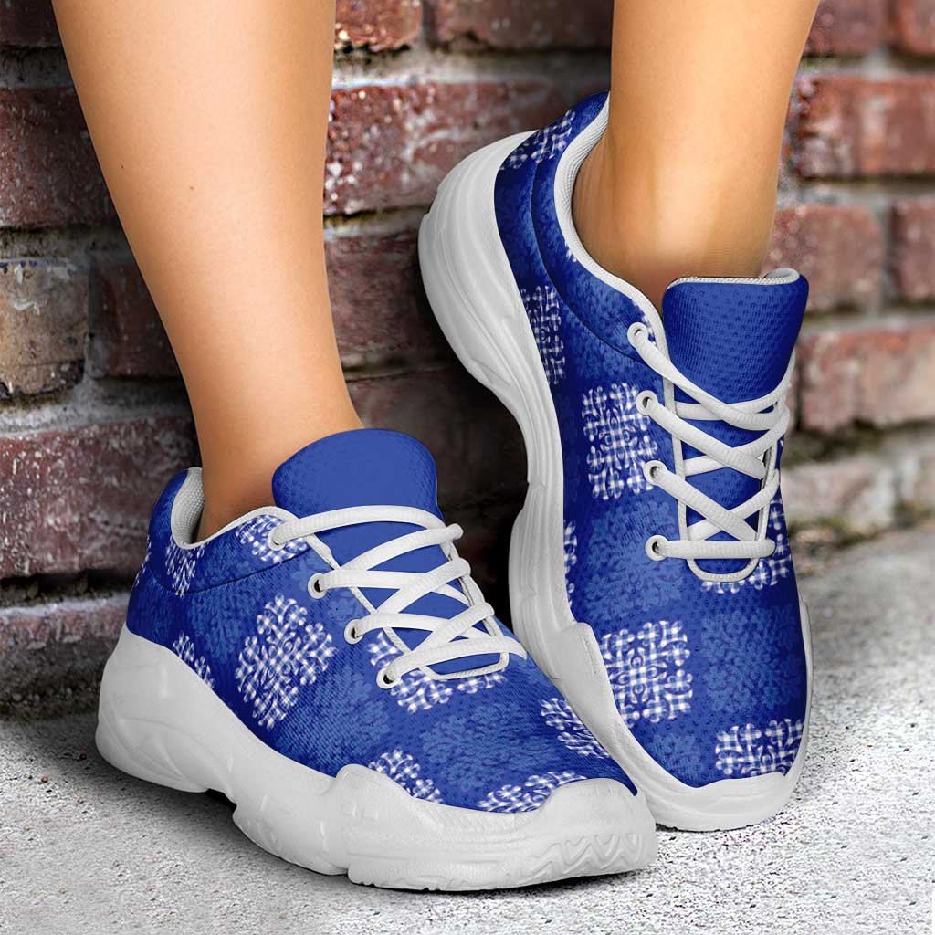 Royal Blue Palaka Quilt Hawaii Chunky Sneakers Traditional Hawaii-plaid Pattern LT14 - Polynesian Pride