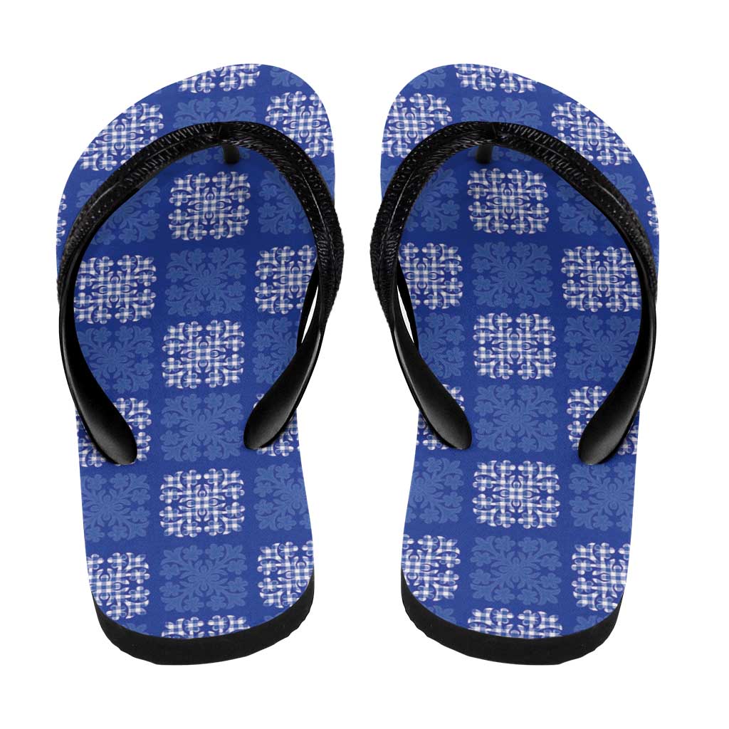 Royal Blue Palaka Quilt Hawaii Flip Flops Traditional Hawaii-plaid Pattern - Polynesian Pride
