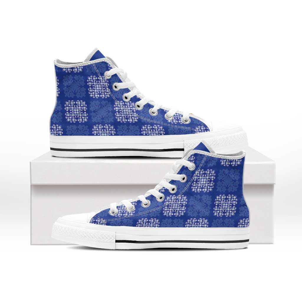 Royal Blue Palaka Quilt Hawaii High Top Shoes Traditional Hawaii-plaid Pattern - Polynesian Pride