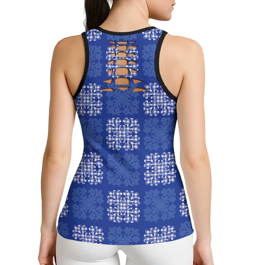 Royal Blue Palaka Quilt Hawaii Hollow Tank Top Traditional Hawaii-plaid Pattern - Polynesian Pride