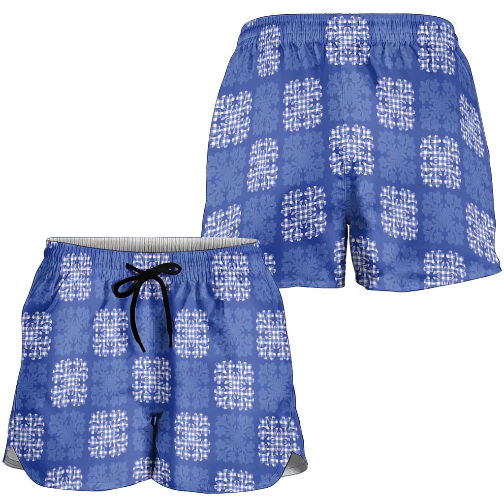 Royal Blue Palaka Quilt Hawaii Shorts for Women Traditional Hawaii-plaid Pattern - Polynesian Pride