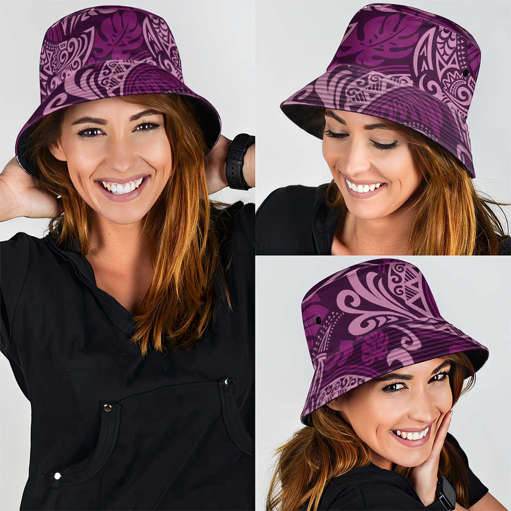 Royal Purple Monstera Bucket Hat Polynesian Tribal Pattern - Polynesian Pride