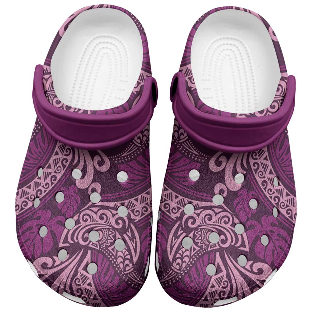 Royal Purple Monstera Clogs Shoes Polynesian Tribal Pattern - Polynesian Pride
