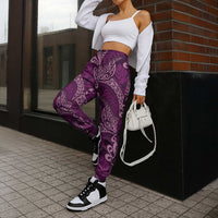 Royal Purple Monstera Jogger Pants Polynesian Tribal Pattern - Polynesian Pride