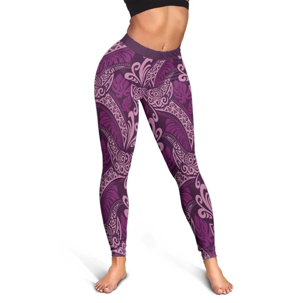 Royal Purple Monstera Leggings Polynesian Tribal Pattern - Polynesian Pride