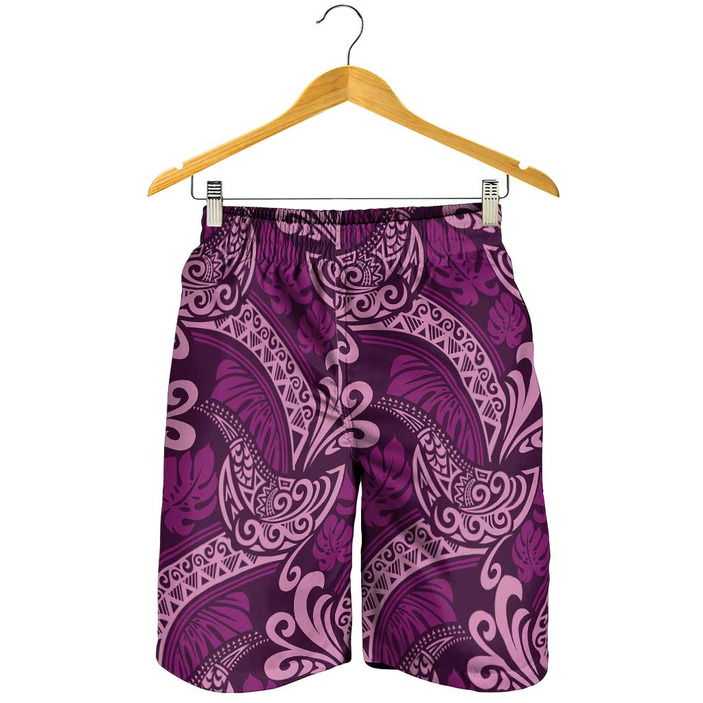 Royal Purple Monstera Shorts for Men Polynesian Tribal Pattern - Polynesian Pride