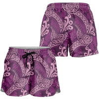 Royal Purple Monstera Shorts for Women Polynesian Tribal Pattern - Polynesian Pride