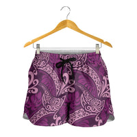 Royal Purple Monstera Shorts for Women Polynesian Tribal Pattern - Polynesian Pride