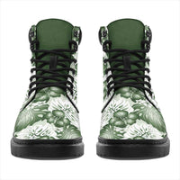 Sage Green Aloha Hawaii All Season Boots Monstera Hibiscus Plumeria Seamless Vibes - Polynesian Pride