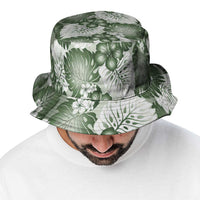 Sage Green Aloha Hawaii Bucket Hat Monstera Hibiscus Plumeria Seamless Vibes - Polynesian Pride