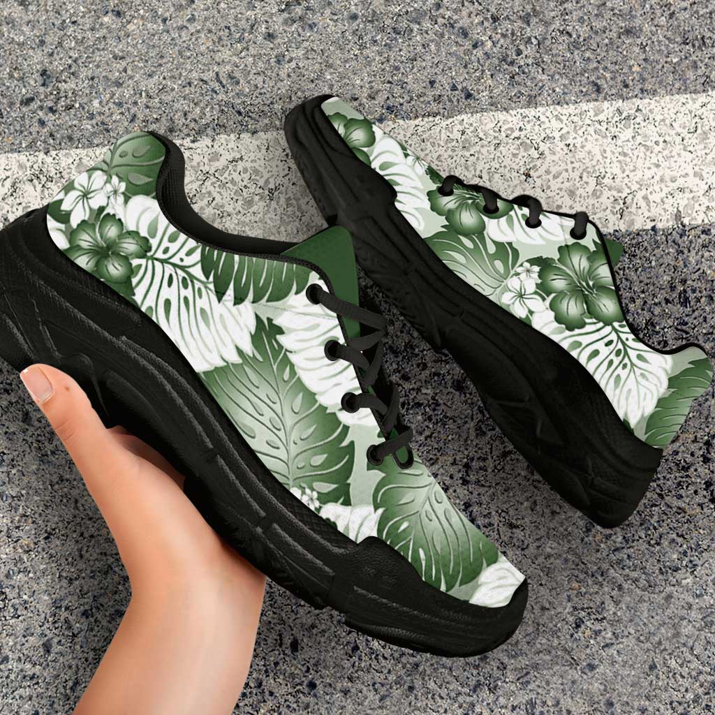 Sage Green Aloha Hawaii Chunky Sneakers Monstera Hibiscus Plumeria Seamless Vibes LT14 - Polynesian Pride