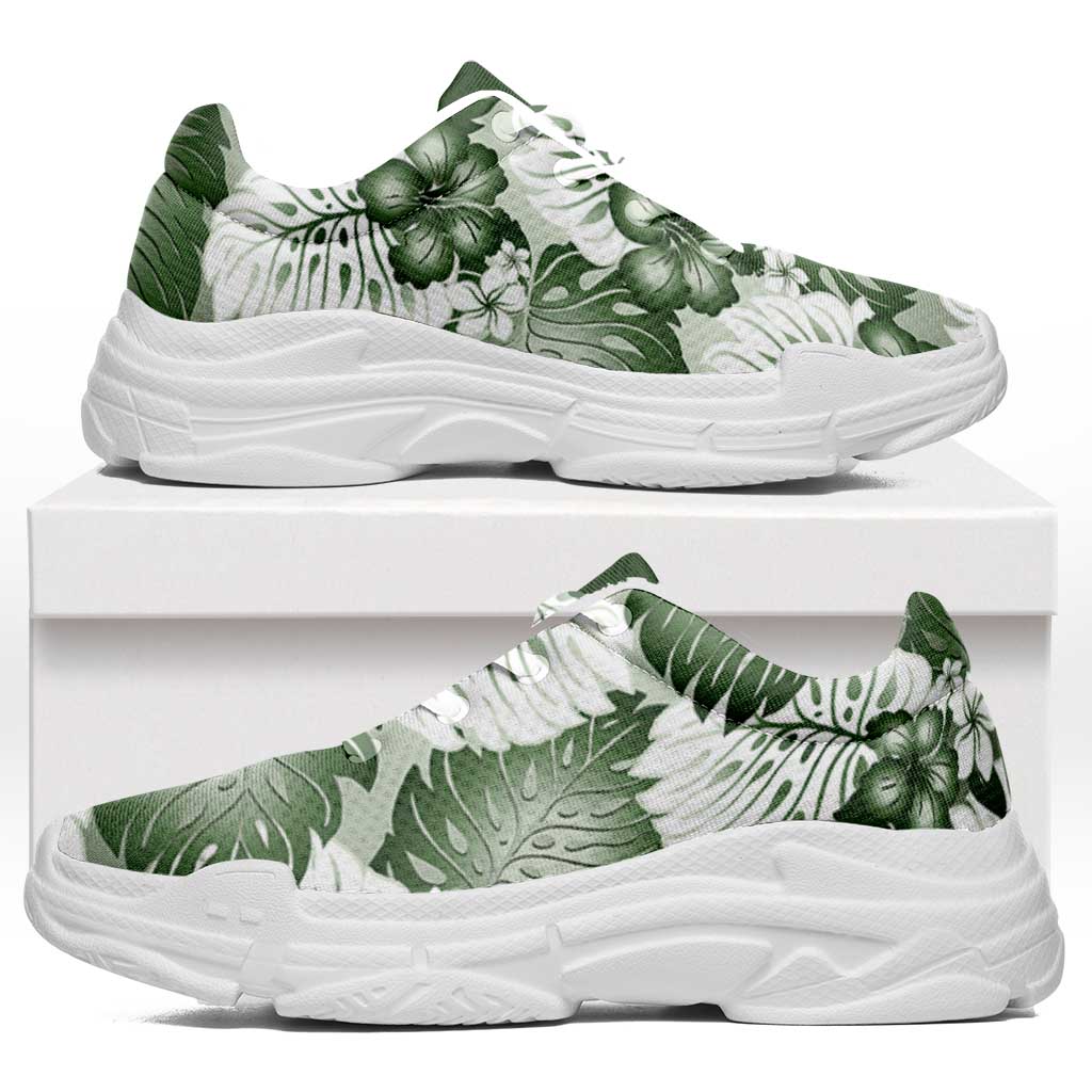 Sage Green Aloha Hawaii Chunky Sneakers Monstera Hibiscus Plumeria Seamless Vibes LT14 Sage Green - Polynesian Pride