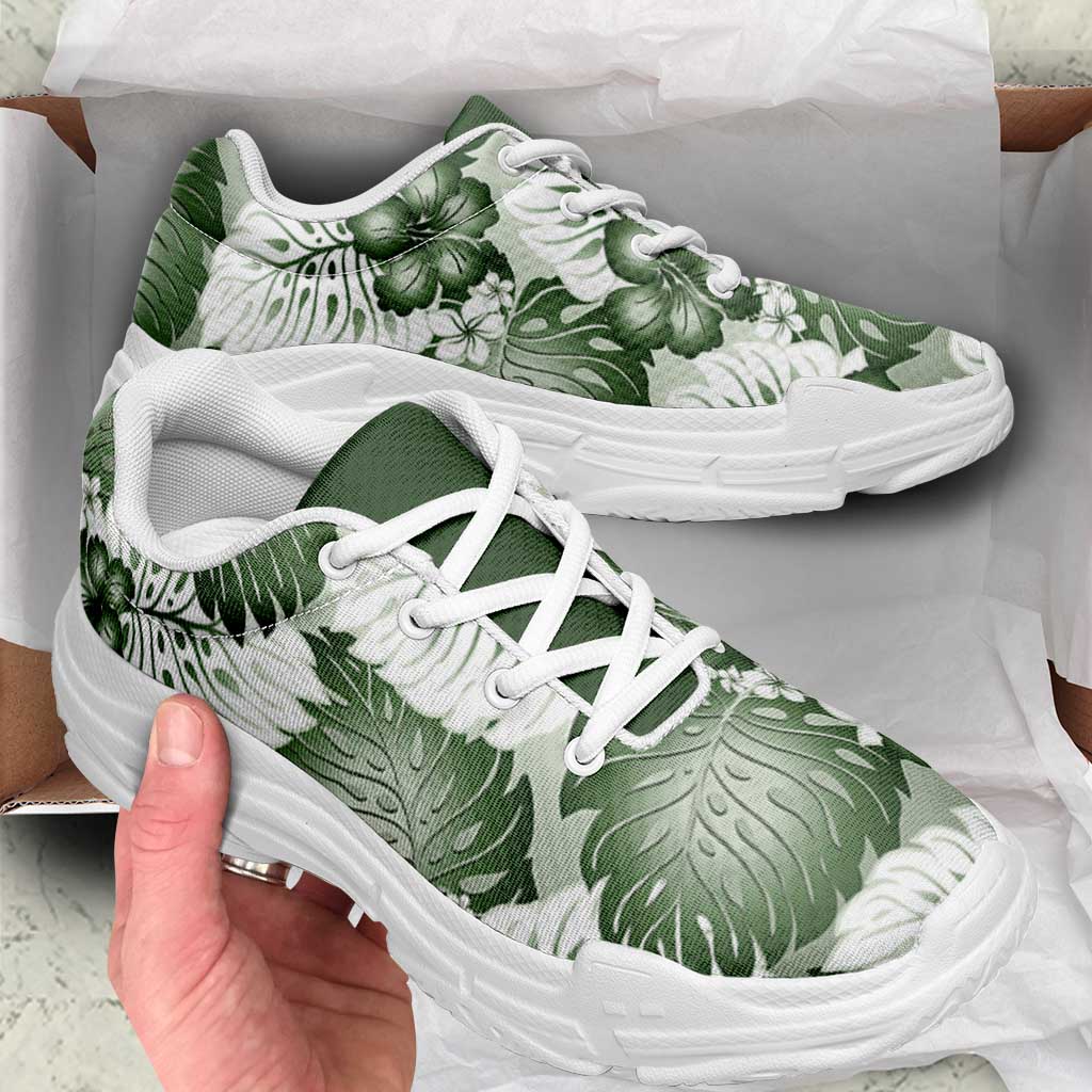 Sage Green Aloha Hawaii Chunky Sneakers Monstera Hibiscus Plumeria Seamless Vibes LT14 - Polynesian Pride