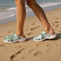 Sage Green Aloha Hawaii Clogs Shoes Monstera Hibiscus Plumeria Seamless Vibes - Polynesian Pride