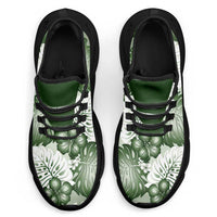 Sage Green Aloha Hawaii Clunky Sneakers Monstera Hibiscus Plumeria Seamless Vibes - Polynesian Pride
