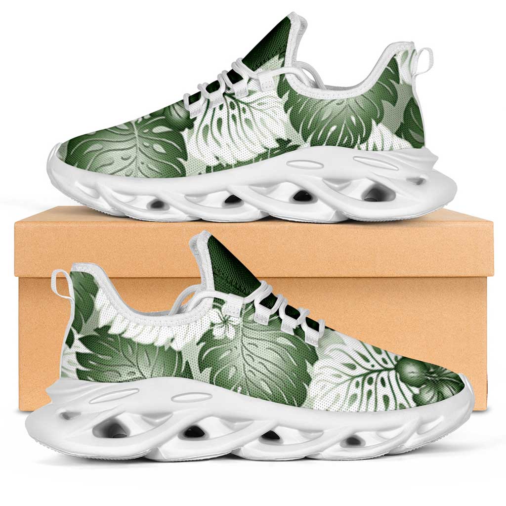 Sage Green Aloha Hawaii Clunky Sneakers Monstera Hibiscus Plumeria Seamless Vibes - Polynesian Pride