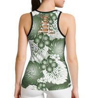 Sage Green Aloha Hawaii Hollow Tank Top Monstera Hibiscus Plumeria Seamless Vibes LT14 - Polynesian Pride
