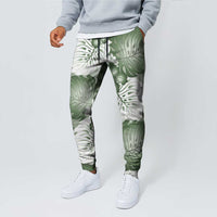 Sage Green Aloha Hawaii Jogger Pants Monstera Hibiscus Plumeria Seamless Vibes - Polynesian Pride