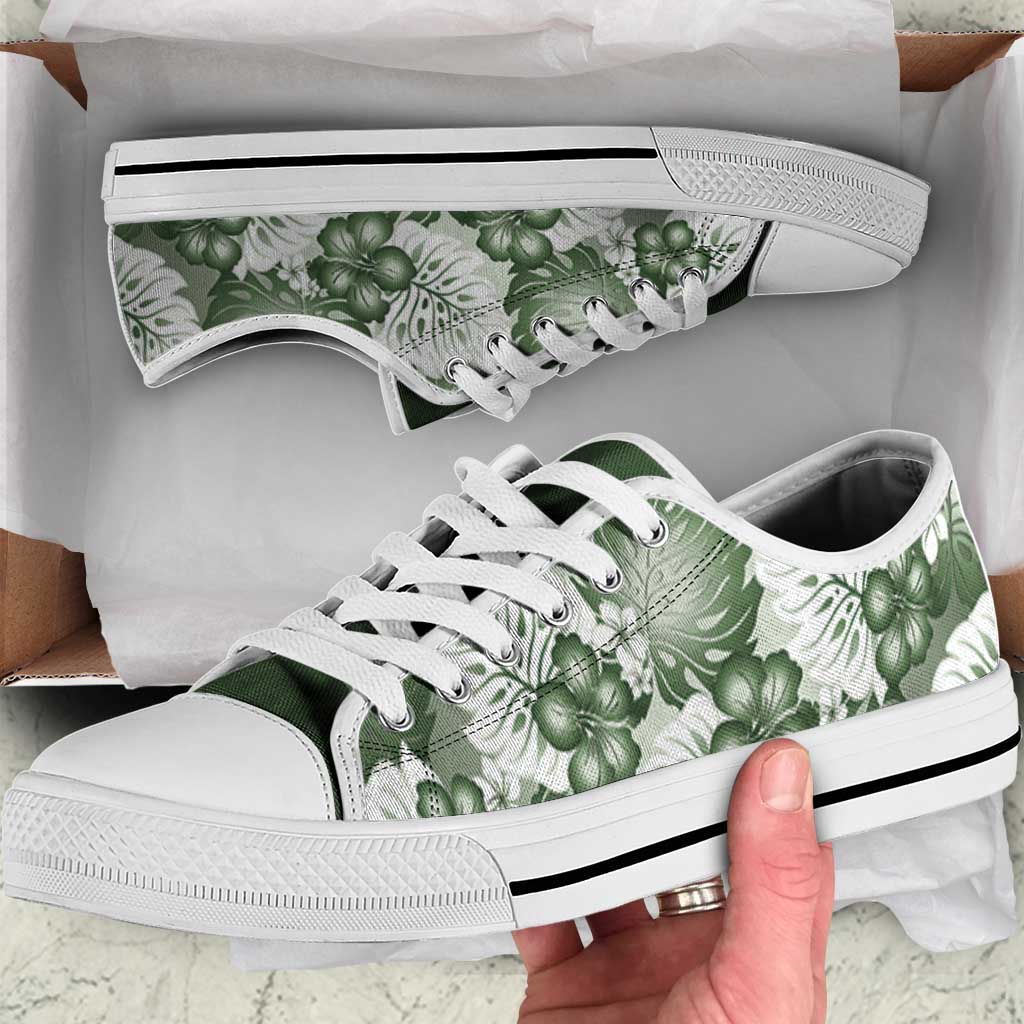Sage Green Aloha Hawaii Low Top Shoes Monstera Hibiscus Plumeria Seamless Vibes - Polynesian Pride