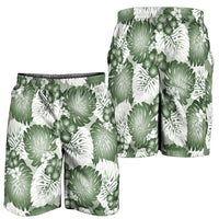 Sage Green Aloha Hawaii Shorts for Men Monstera Hibiscus Plumeria Seamless Vibes - Polynesian Pride