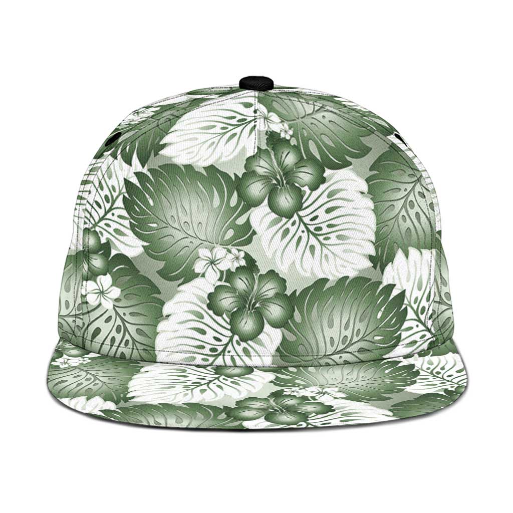 Sage Green Aloha Hawaii Snapback Cap Monstera Hibiscus Plumeria Seamless Vibes - Polynesian Pride