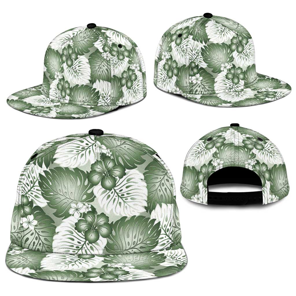 Sage Green Aloha Hawaii Snapback Cap Monstera Hibiscus Plumeria Seamless Vibes - Polynesian Pride