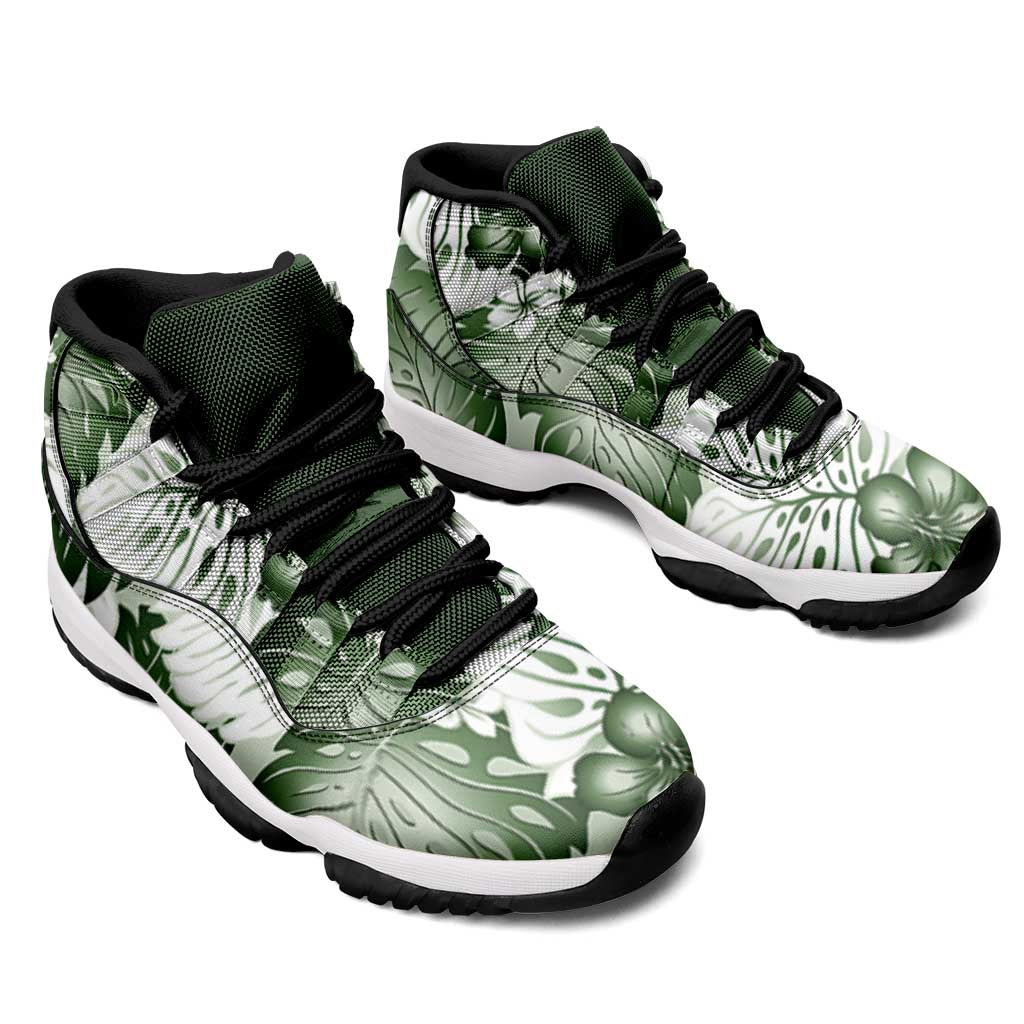 Sage Green Aloha Hawaii Sneakers J11 Monstera Hibiscus Plumeria Seamless Vibes LT14 - Polynesian Pride