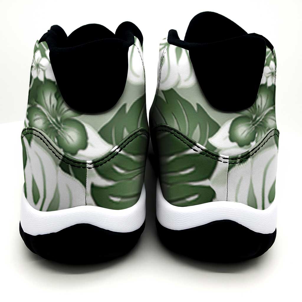 Sage Green Aloha Hawaii Sneakers J11 Monstera Hibiscus Plumeria Seamless Vibes LT14 - Polynesian Pride