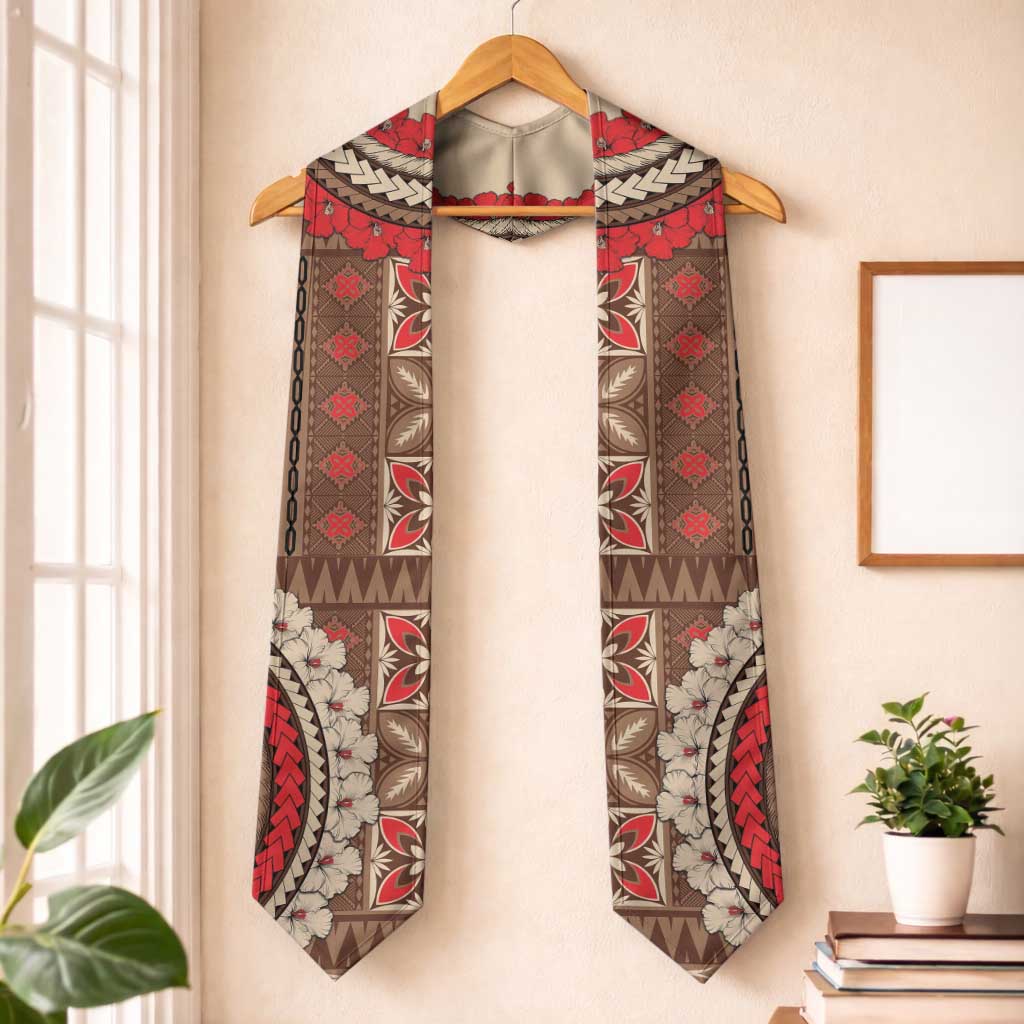 Samoa Language Week Graduation Stole Samoan Motif With Red Hibiscus