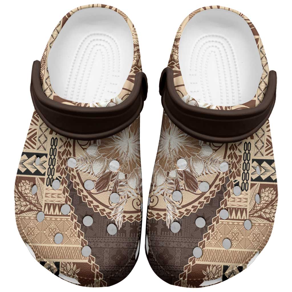 Samoa Siapo Elegant Clogs Shoes Hibiscus Chocolate Brown Motifs - Polynesian Pride