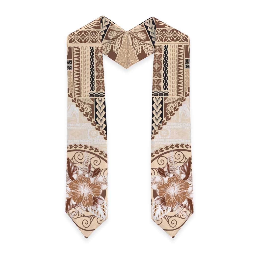 Samoa Siapo Elegant Graduation Stole Hibiscus Beige Motifs LT05 - Polynesian Pride