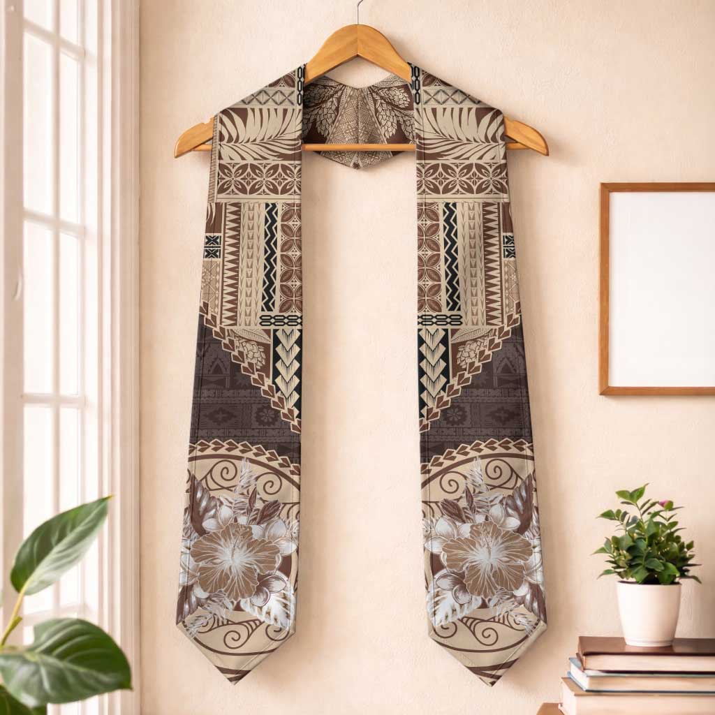 Samoa Siapo Elegant Graduation Stole Hibiscus Chocolate Brown Motifs LT05 One Size Brown - Polynesian Pride